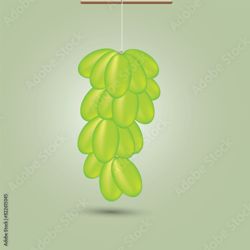 Hanging cluster of green grapes vector art, illustration.