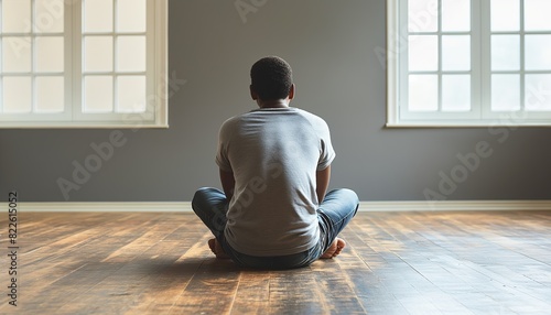 Man sitting cross-legged in empty room © gearstd