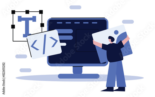illustrative concept of front end and back end developer teams building or developing a website or application