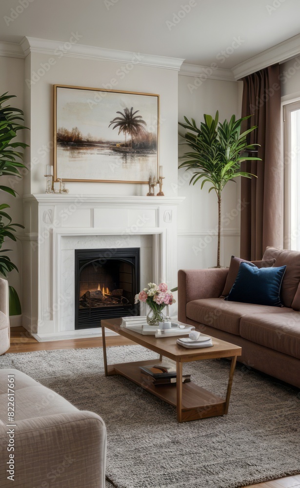 Fototapeta premium gray and marble luxury living room interior with sleek furniture and a vertical garden