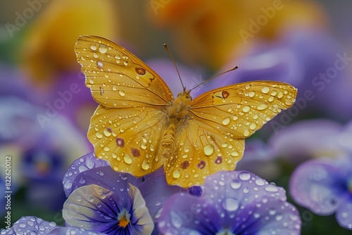 Butterfly water droplets wings pansies © Sandu