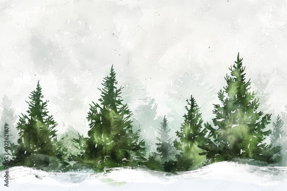 Naklejka premium Hand Drawn Forest. Watercolor Winter Season Nature Illustration with Pine Trees in the Snow
