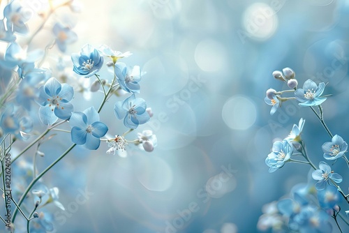 Blue flowers in middle of blurry background