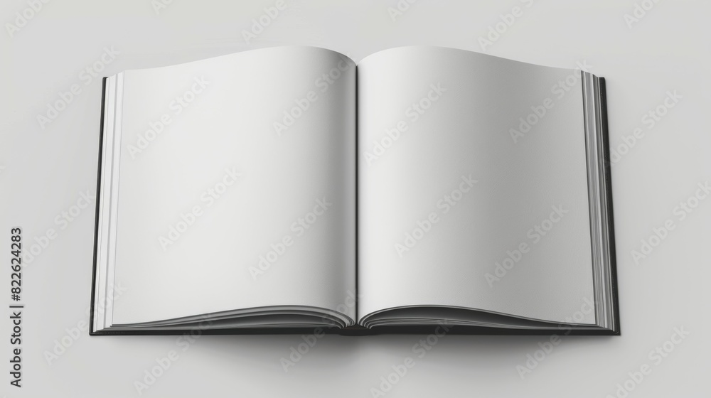 A book is open to a blank page, mockup A book is open to a blank page, mockup