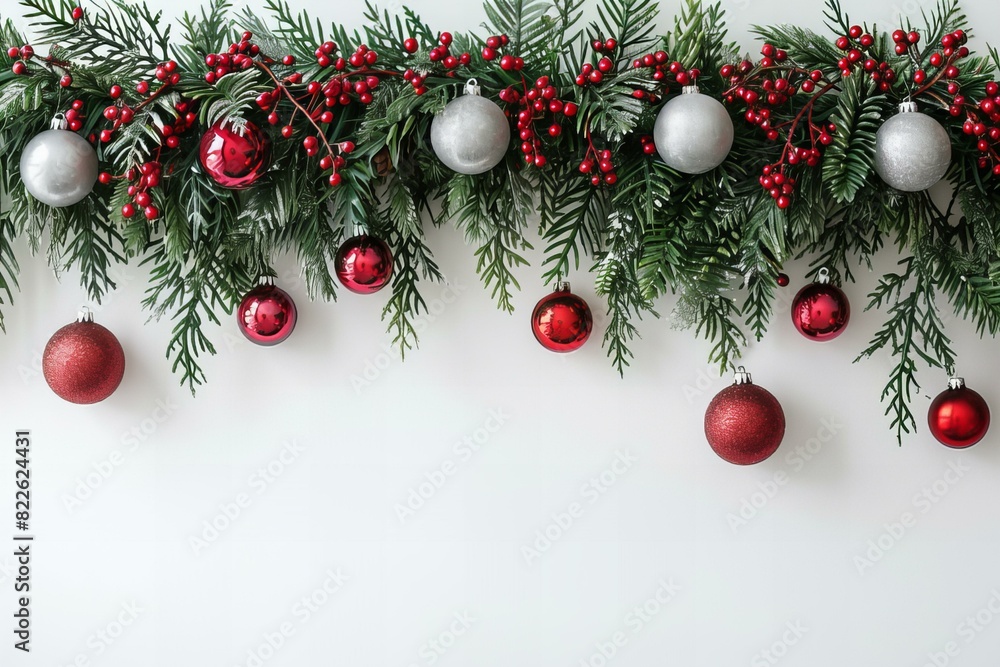 Christmas ornaments on white wall Christmas ornaments on white wall