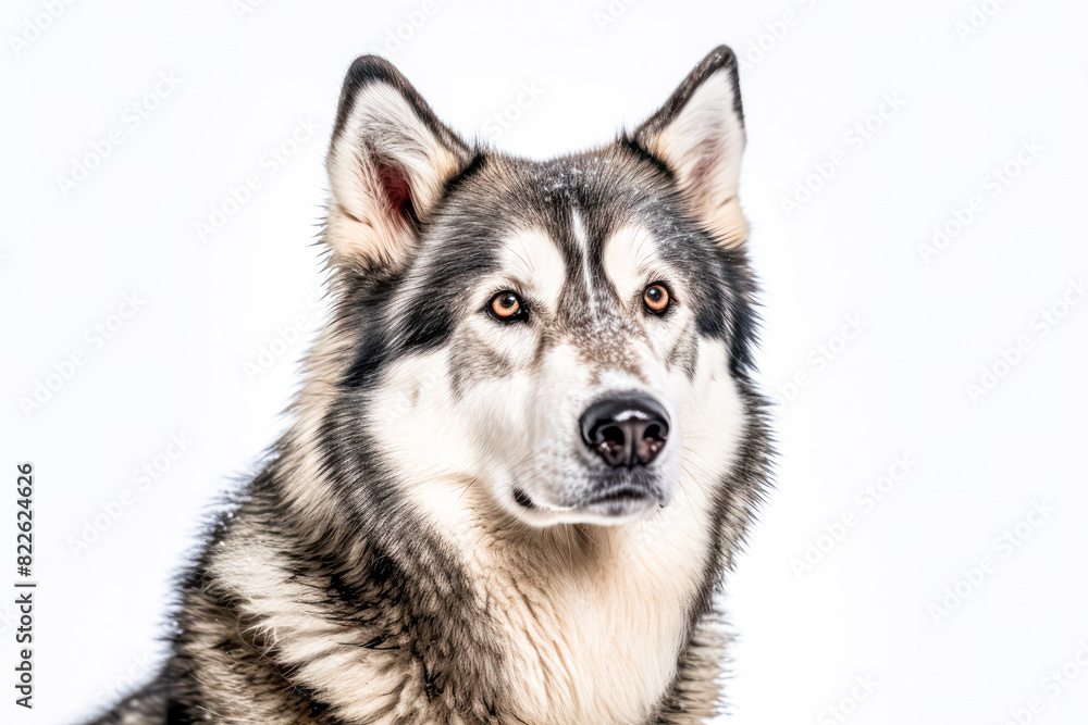 Siberian Husky in studio setting against white backdrop, showcasing their playful and charming personalities in professional photoshoot. Siberian Husky in studio setting against white backdrop, showcasing their playful and charming personalities in professional photoshoot.