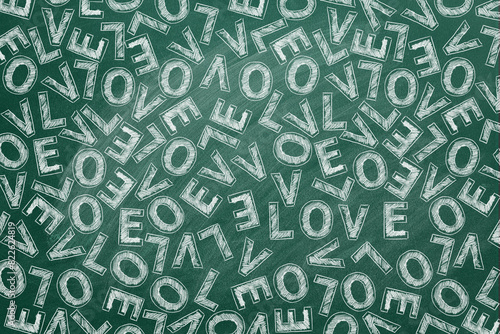 LOVE. Chalk drawn background with letters L O V E. Valentines Day. Wedding ornament.
