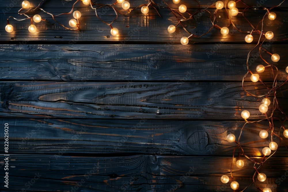 Wooden surface with string lights Wooden surface with string lights