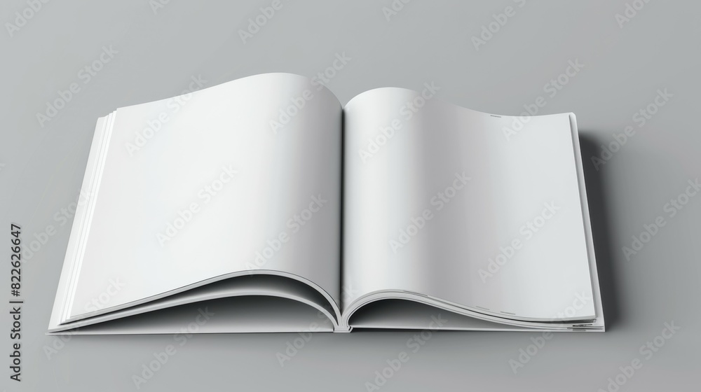 A white magazine is open to a blank page, mockup A white magazine is open to a blank page, mockup