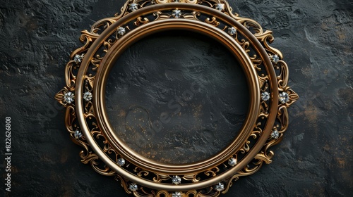 A gold framed oval with a diamond pattern