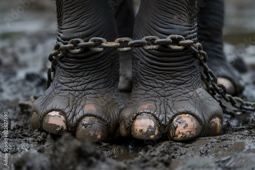 Feet sunk in muddy ground