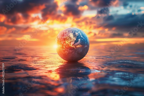 A small globe resting on water s surface