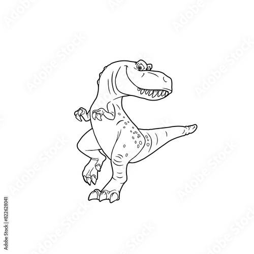 Black and white dinosaur in children's style on a white background, angry, toothy, predatory.