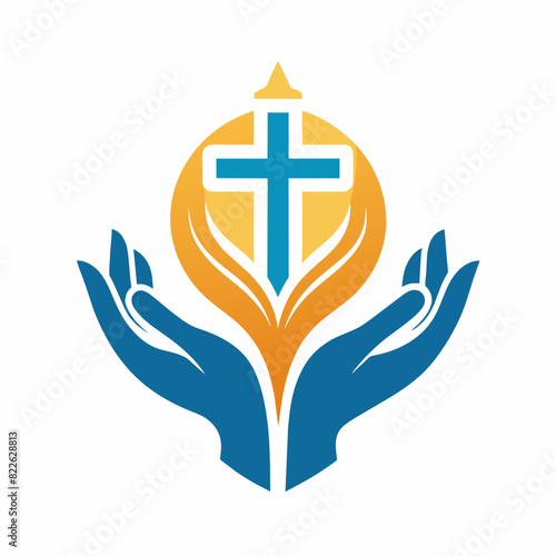 a Hands with catholic cross icon logo