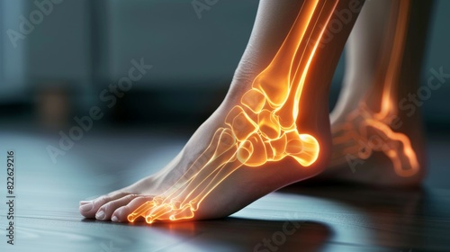 A skeleton foot with the bones of the foot and toes showing, acute pain zone concept photo