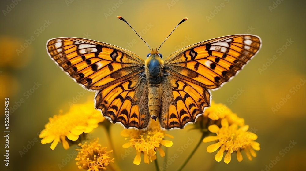 Fototapeta premium A butterfly is sitting on a yellow flower