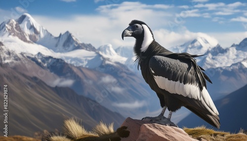 Andean condor soaring above the mountains photo