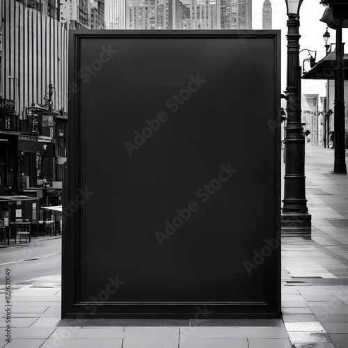 Urban street blank black billboard advertisement grayscale cityscape white billboard template ads blank copy space advertisement light render visual rich luxury template studio design buildings