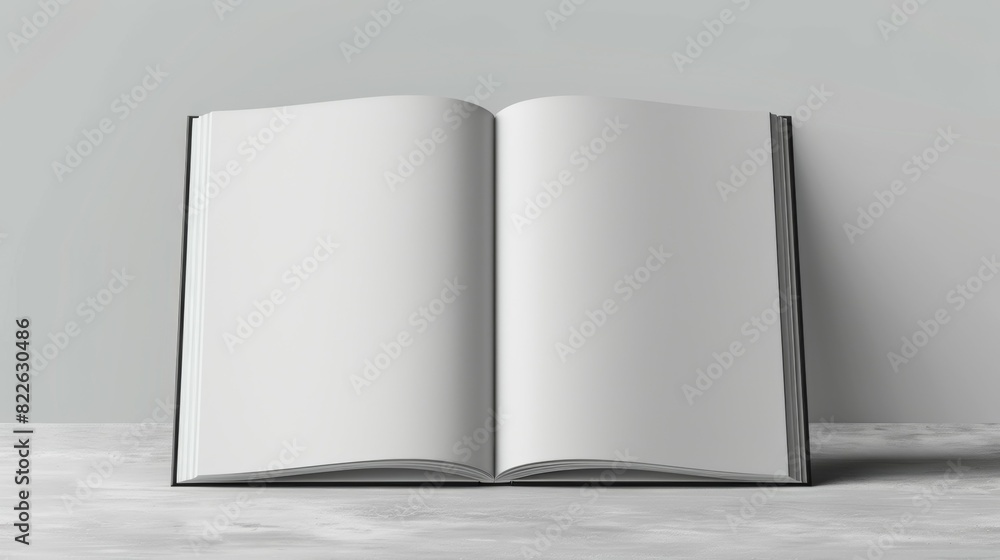 A book is open to a blank page, mockup A book is open to a blank page, mockup