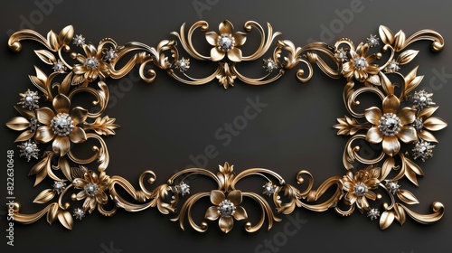 A gold frame with flowers and diamonds