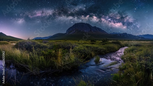 Mountain Landscape: Milky Way Night Sky Over Stream in Canada's Gros Morne National Park photo