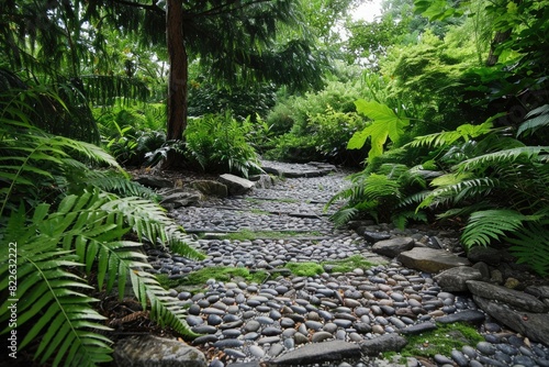 Stone Garden. Designer Park with Green Plants and Trees in a Stone-laden Landscape