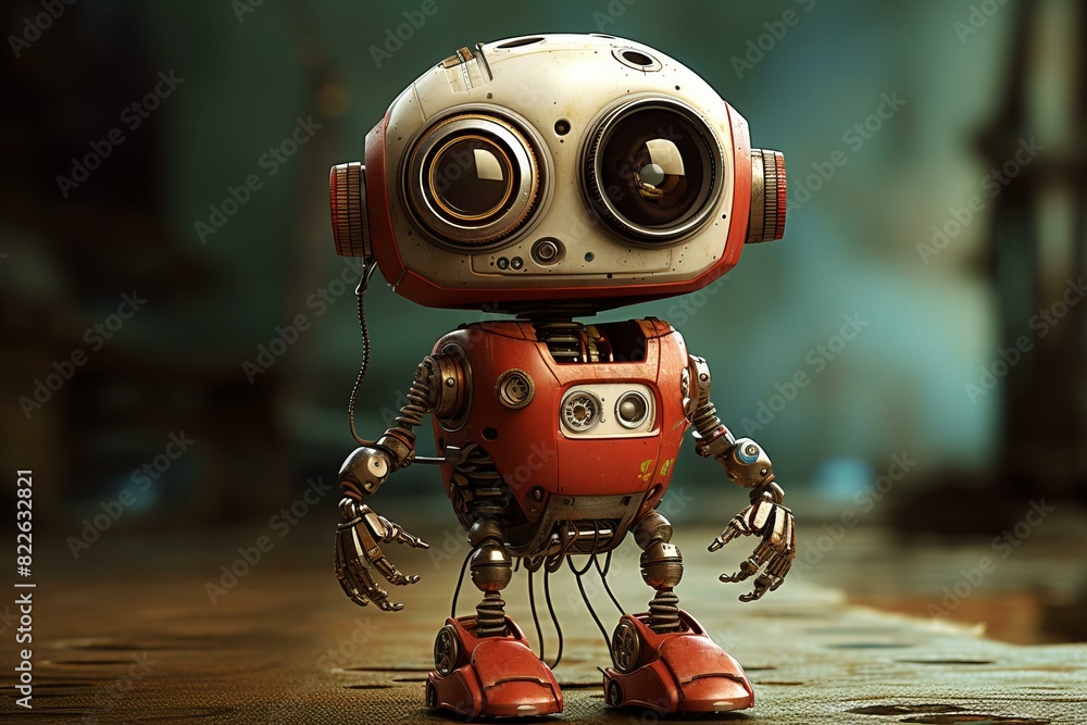 Sturdy Steampunk small cute robot. Power science. Generate Ai Sturdy Steampunk small cute robot. Power science. Generate Ai