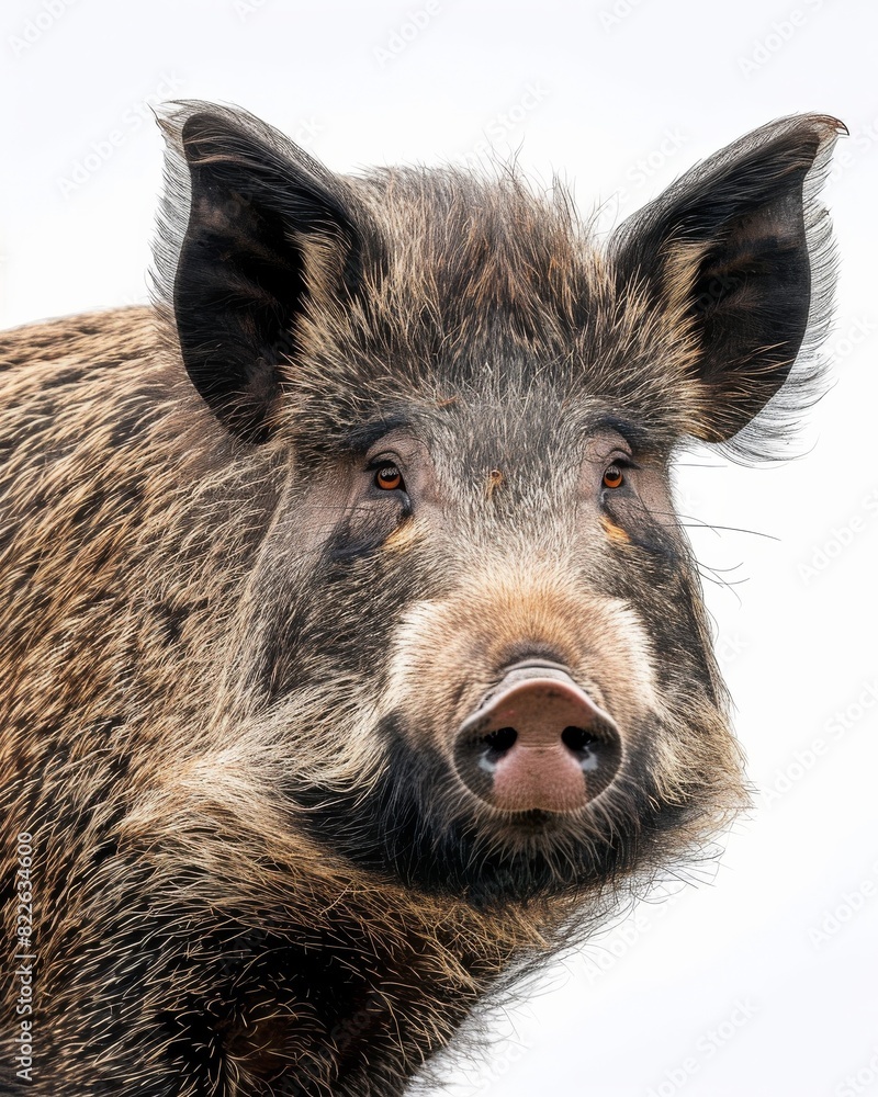 Mystic portrait of Southeast Asian Wild Boar, copy space on right side, Anger, Menacing, Headshot, Close-up View Isolated on white background Mystic portrait of Southeast Asian Wild Boar, copy space on right side, Anger, Menacing, Headshot, Close-up View Isolated on white background