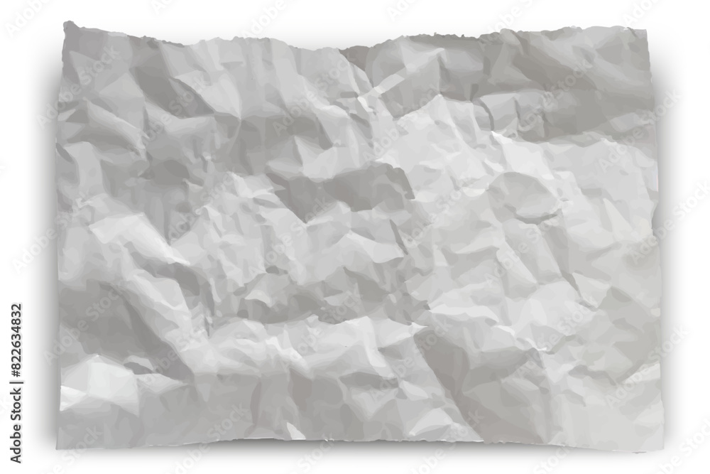 Crumpled white sheet of worn paper, vector template retro texture overlay. Crumpled white sheet of worn paper, vector template retro texture overlay.
