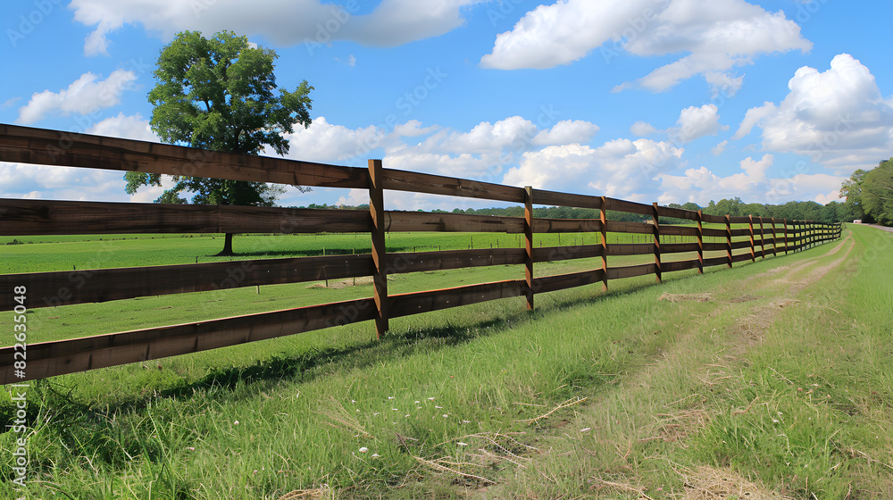 A rustic wooden fence enclosing livestock in a farm or rural area. A rustic wooden fence enclosing livestock in a farm or rural area.
