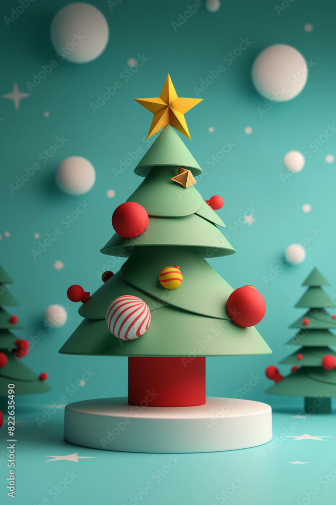 A Christmas tree with a star on top and many ornaments A Christmas tree with a star on top and many ornaments