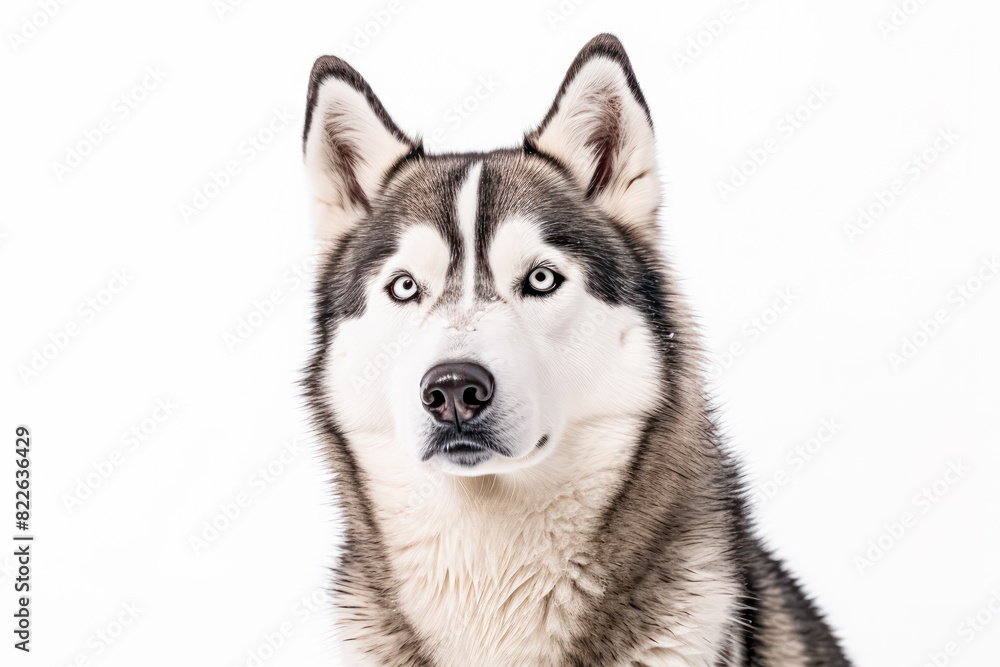 Husky in studio setting against white backdrop, showcasing their playful and charming personalities in professional photoshoot. Husky in studio setting against white backdrop, showcasing their playful and charming personalities in professional photoshoot.
