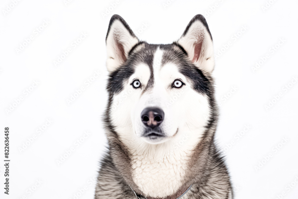 Husky in studio setting against white backdrop, showcasing their playful and charming personalities in professional photoshoot. Husky in studio setting against white backdrop, showcasing their playful and charming personalities in professional photoshoot.