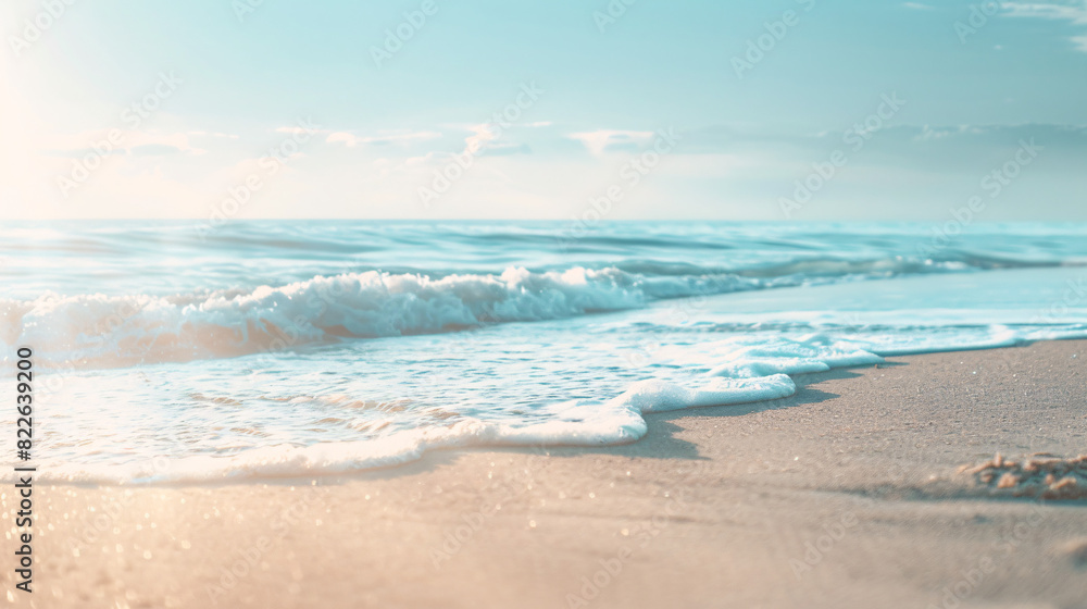Serene beach waves at sunset. Tranquil ocean waves gently rolling onto a sandy beach, illuminated by golden sunset light. Serene beach waves at sunset. Tranquil ocean waves gently rolling onto a sandy beach, illuminated by golden sunset light.