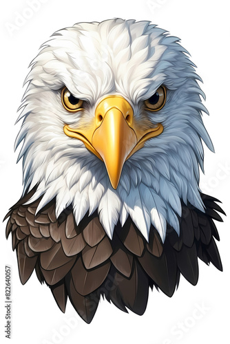 A beautiful drawing and illustration of a fluffy and cute bald eagle. 