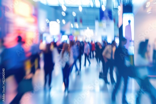 Wallpaper Mural Blured Dynamic Scene of Business Professionals Networking at Busy Trade Fair Torontodigital.ca