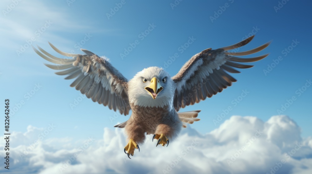 Obraz premium Flying eagle on a blue sky background