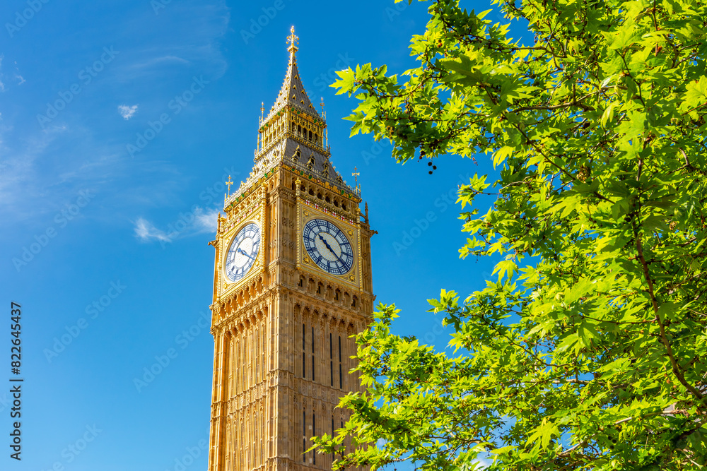 Big Ben tower in spring, London, UK