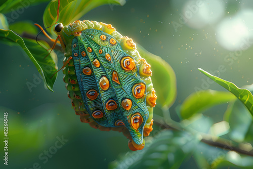 The detailed lines on a butterfly chrysalis, showing its transformation stage. Concept of metamorphosis and nature's processes. Generative Ai. photo