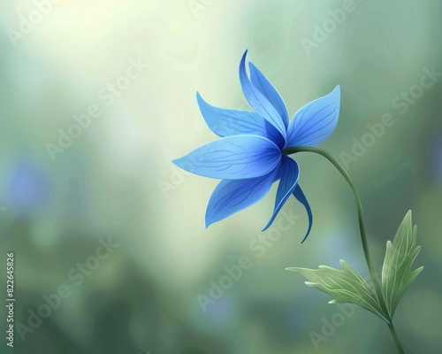Cartoon Flower. Cute Bluebell Bud in Blue Tones - Botanical Beauty