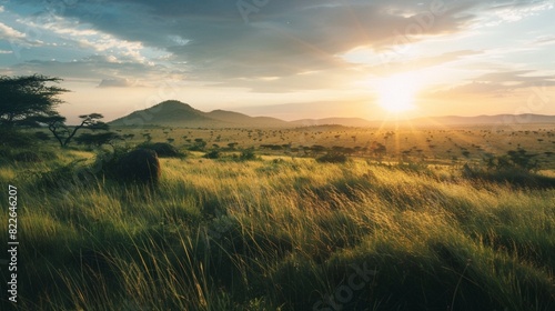 Scenic view of landscape at Serengeti National Park during sunrise
