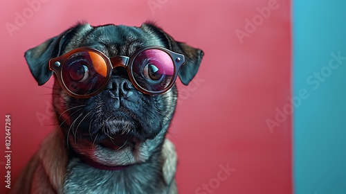 Emotional Pug with Sunglasses on Pastel Backdrop