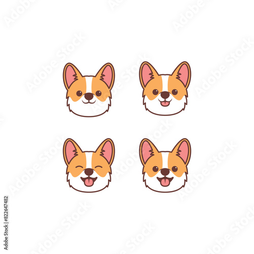 Cute corgi dog face cartoon collection, vector illustration © Totostarkk9456