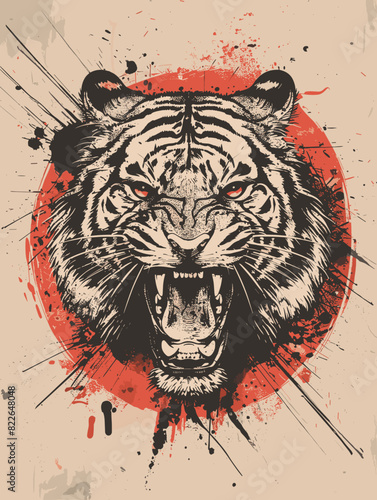 Tiger head on grunge background. Vector illustration for t-shirt design photo