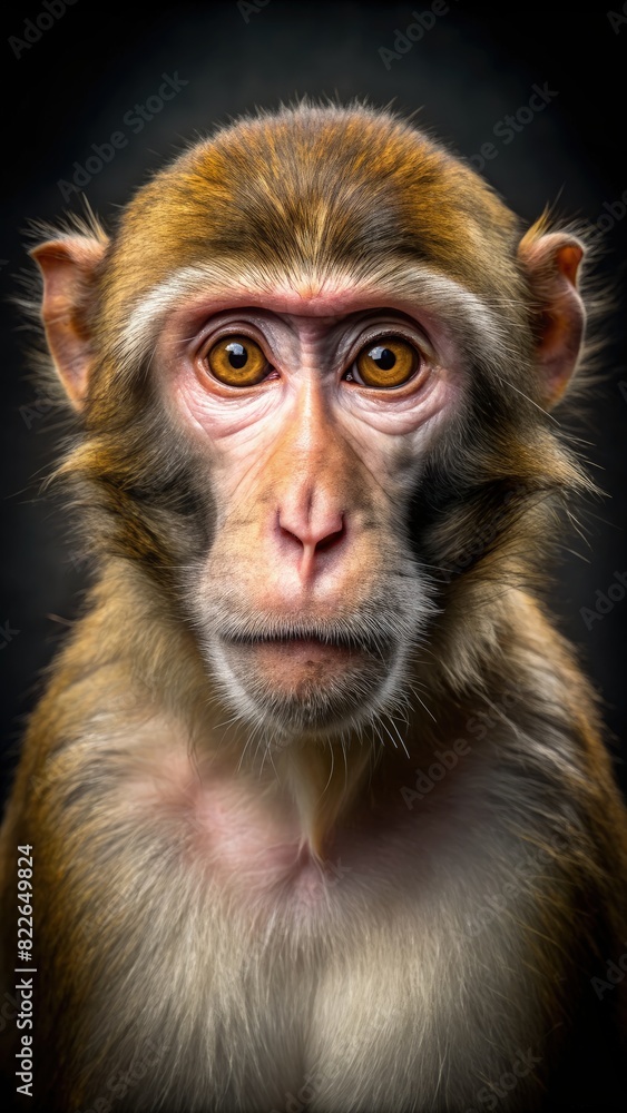 Close Up of a Macaque on Black Background. Generative AI