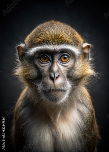 Close Up of a Monkey on a Black Background. Generative AI © Irina