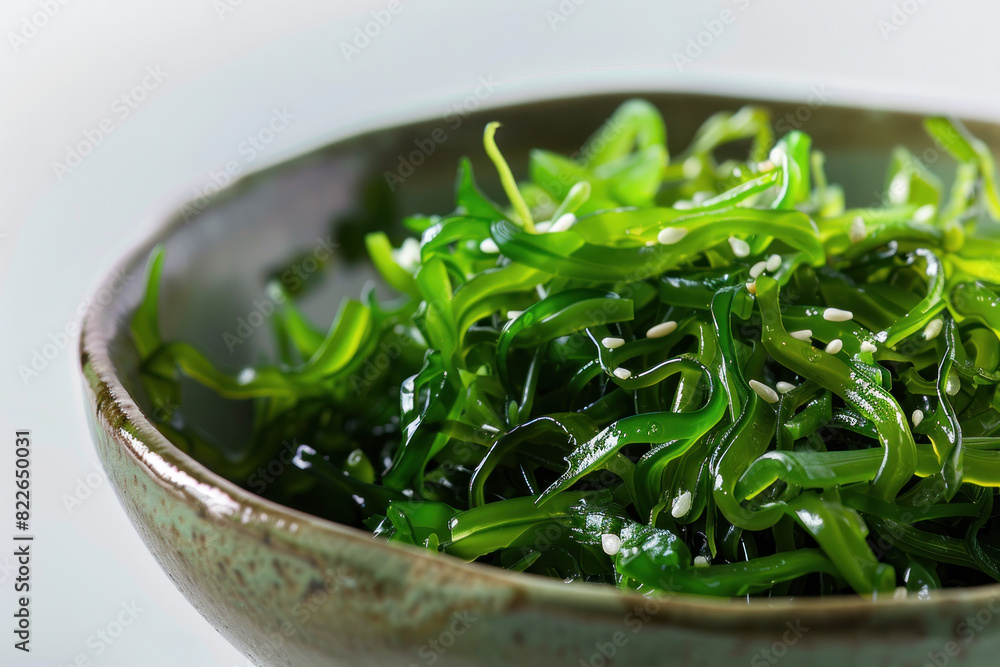 Fresh Seaweed Salad with Sesame Seeds in a Ceramic Bowl Fresh Seaweed Salad with Sesame Seeds in a Ceramic Bowl