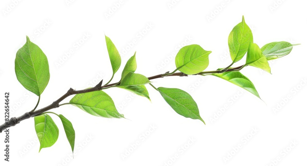 Fototapeta premium Leaf Sprig. Green Leaf Bud Germinating on Fresh Twig in Nature