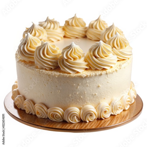 Vanilla Buttercream Cake on Wooden Plate. Generative AI