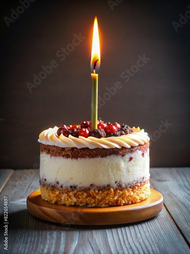 Birthday Cake With Single Candle. Generative AI